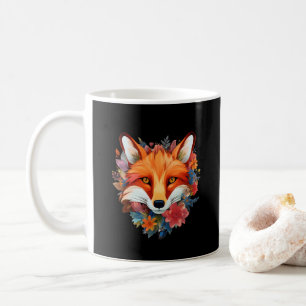 Caneca De Café Raposa Flor de Aquarela Bonita Fofa