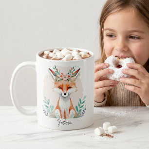Caneca De Café Raposa floral aquarela personalizada