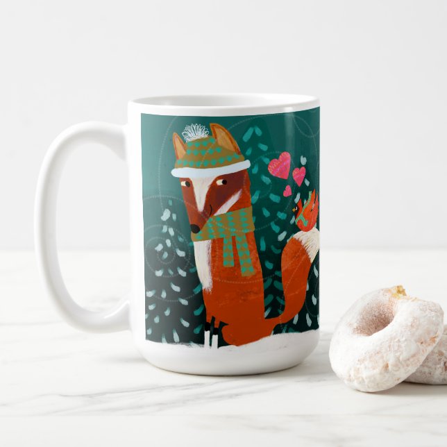 Caneca De Café Raposa-Namorados-branca e caneca-cardíaca cerâmica (Com Donut)