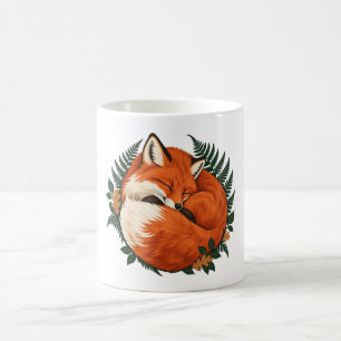 Caneca De Café Raposa Vermelha Adormecida com Samambaias da Flore