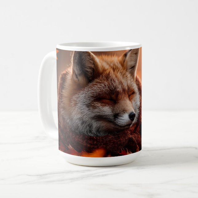 Caneca De Café Raposa Vermelha Adormecida em um Cachecol de Outon (Frente Esquerda)