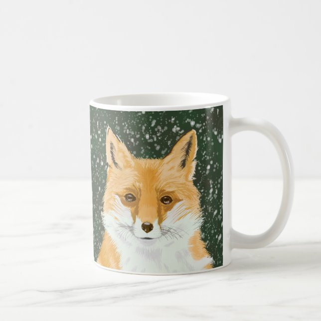 Caneca De Café Raposa Vermelha Bonita na neve. (Direita)
