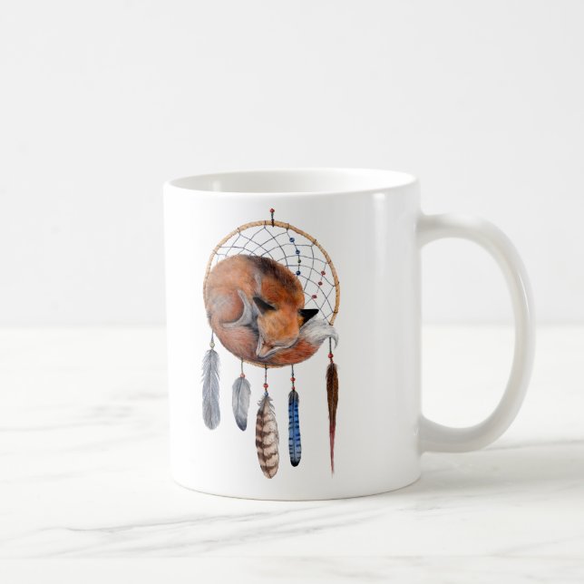 Caneca De Café Raposa Vermelha Dormindo no Dreamcatcher (Direita)