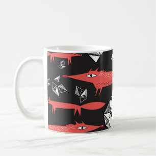 Caneca De Café Raposa Vermelha: Fundo Escuro Invisível.