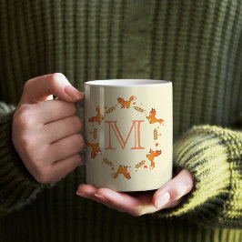 Caneca De Café Raposas, Laurel e Corações com Monograma