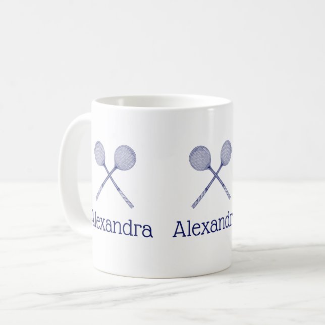 Caneca De Café Raquetes de Squash Cruzadas Azul (Frente Esquerda)