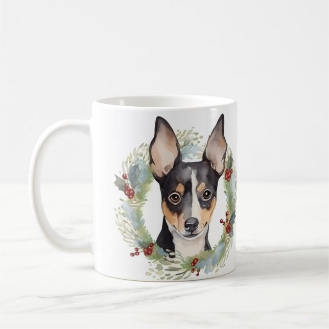 Caneca De Café Rat Terrier Christmas Wreath Festivo Pup (Esquerda)