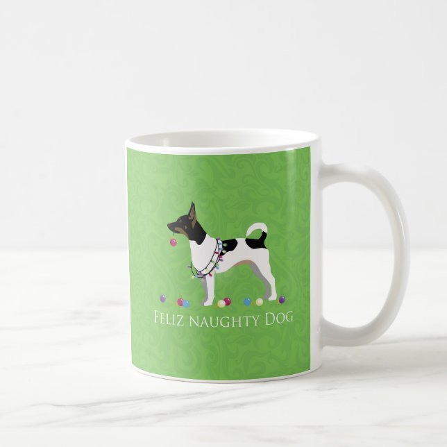 Caneca De Café Rat Terrier Feliz Naughn no Natal (Direita)