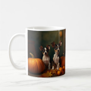 Caneca De Café Rat Terrier Puppy Autumn Delight Pumpkin