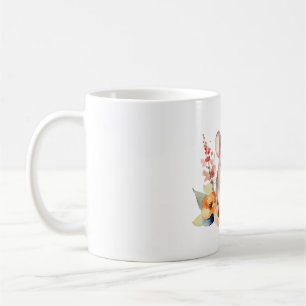 Caneca De Café Rato bonito com flores com estilo aquarela