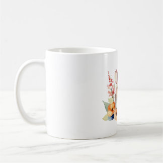 Caneca De Café Rato bonito com flores com estilo aquarela