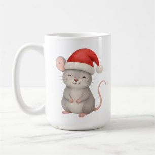 Caneca De Café Rato de Natal Fofo com Chapéu de Papai Noel