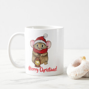 Caneca De Café Rato de Natal fofo com lanterna