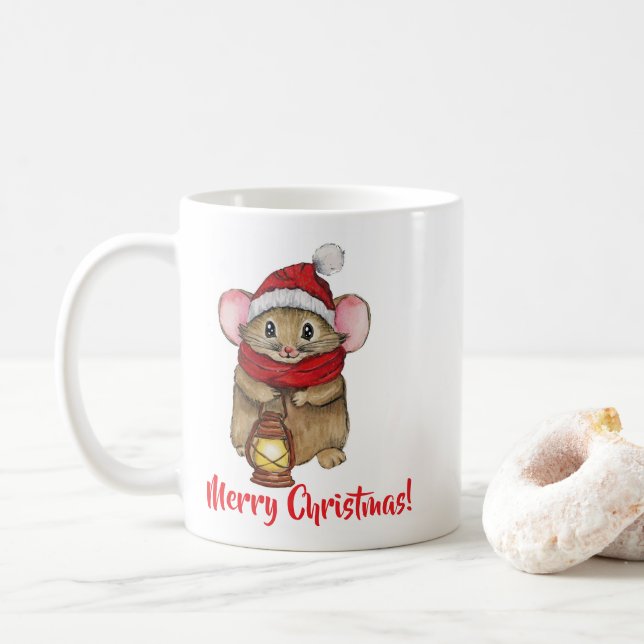 Caneca De Café Rato de Natal fofo com lanterna (Com Donut)