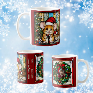 Caneca De Café Rato de Natal Vidro Manchado Falso Personalizável
