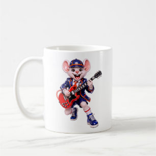 Caneca De Café Rato de Rocha Personagem de Guitarra Fofa Música