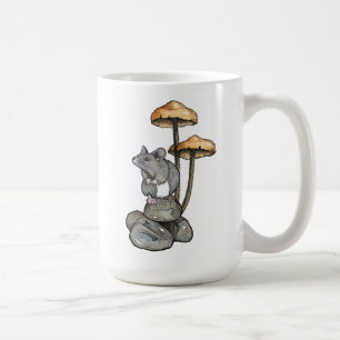 Caneca De Café Rato Fofo em Pé sobre Rochas, com Cogumelos