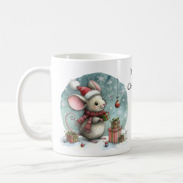 Caneca De Café Rato giro em Santa Hat com presentes molhados (Esquerda)