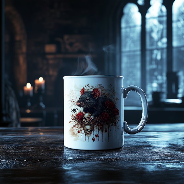 Caneca De Café Rato Gótico com Rosas (Criador carregado)