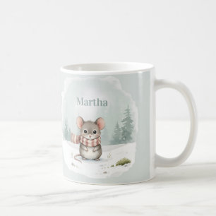 Caneca De Café Rato Personalizado de Aquarela Fofa de Inverno