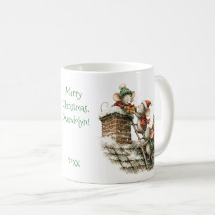 Caneca De Café Ratos Caprichosos No Telhado Nevado Brincando Com