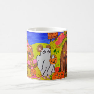 CANECA DE CAFÉ RATOS DE HALLOWEEN PEDINDO DOCE OU TRUQUE