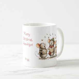 Caneca De Café Ratos Fofos Cantores de Natal Cantando Texto Verme