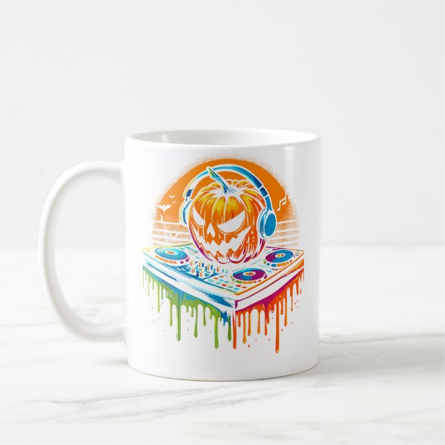 Caneca De Café Rave Techno Halloween Pumpkin Edm Festival Funny (Esquerda)