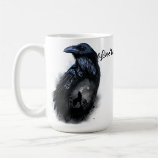 Caneca De Café Raven e lobo que uivam na lua
