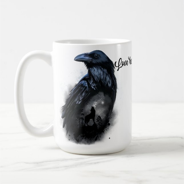Caneca De Café Raven e lobo que uivam na lua (Esquerda)