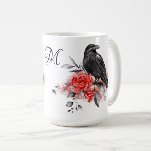 Caneca De Café Raven Gothic Fantasy Ilustração Elegante Monograma