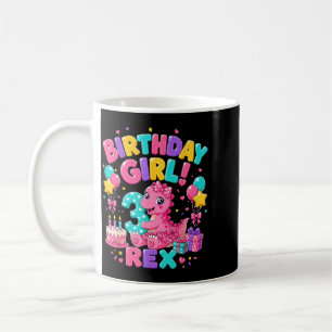 Caneca De Café Rawr 3 Três Rex Dinossauro Rosa Aniversário de 3 a