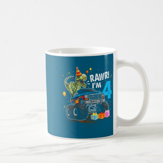 Caneca De Café Rawr I'm 4 4th Birthday T Rex Dinosaur Funny Party (Direita)