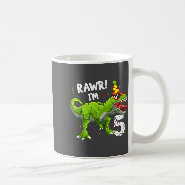 Caneca De Café Rawr I'm 5 5th Birthday T Rex Dinosaur Funny Party (Direita)