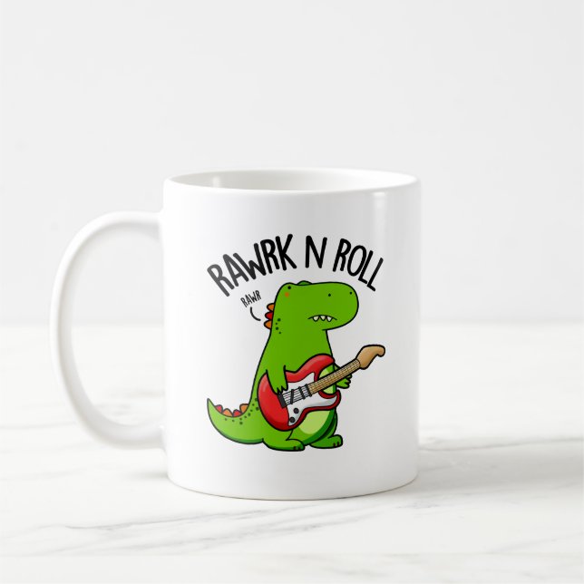 Caneca De Café Rawrk E Roll Funny Rocker Dinossaur Pun (Esquerda)