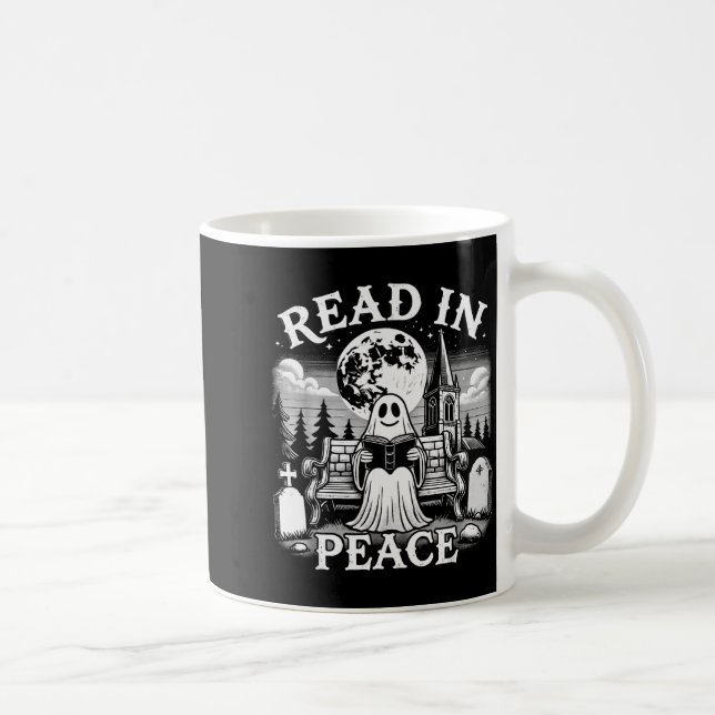 Caneca De Café Read In Peace Ghost Reading Books Funny Halloween  (Direita)