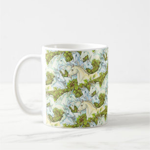 CANECA DE CAFÉ REBANHO DE UNICÓRNIOS MEDIEVAIS, CAVALOS, GARANHÃO