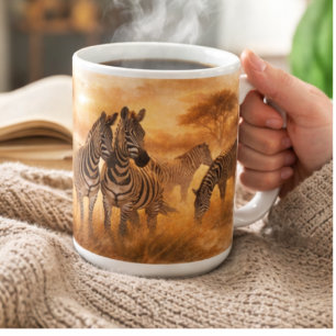 Caneca De Café Rebanho de Zebras Africanas Arte de Vida Selvage