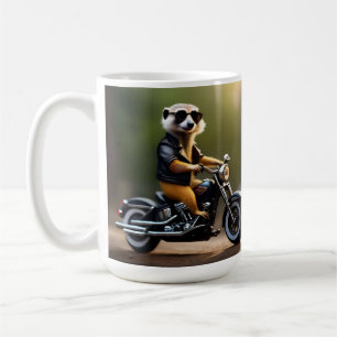 Caneca De Café Rebel Meerkat: Penas, óculos de sol e motocicleta