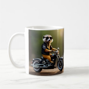 Caneca De Café Rebel Meerkat: Penas, óculos de sol e motocicleta