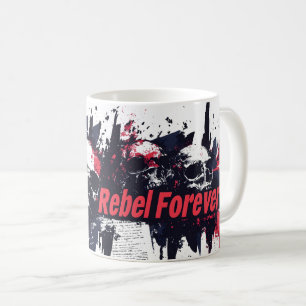 Caneca De Café "Rebelde para Sempre" - Design Gráfico de Caveira
