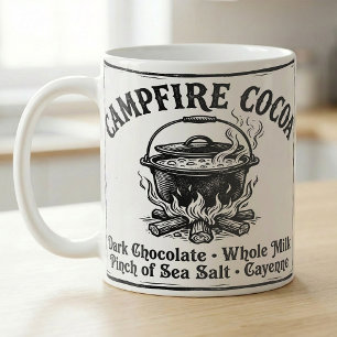 Caneca De Café Receita de cacau quente vintage em torno da foguei