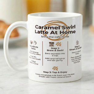 Caneca De Café Receita de Caramelo Latte, Passos do Café em Casa