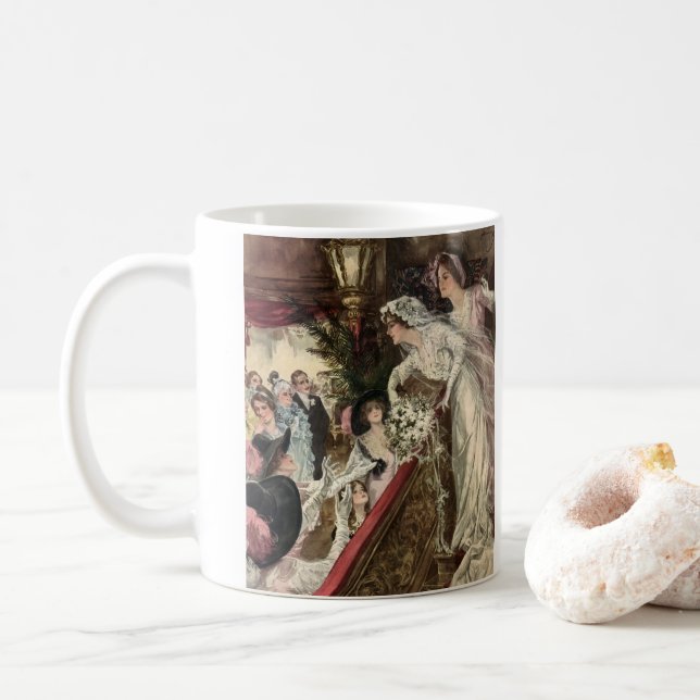 Caneca De Café Recém-casados Antigos, Noiva Vitoriana Lançando o  (Com Donut)