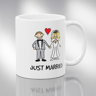 Caneca De Café Recém-Casados Noiva e Noivo Cartoon