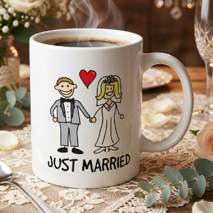 Caneca De Café Recém-Casados - Noiva e Noivo Desenho Simples e Fo