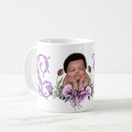Caneca De Café Recém-nascido de Cor LOVE Flores Roxas