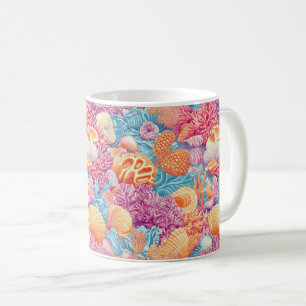 Caneca De Café Recife de Coral Tropical Turquesa Lavanda Marinho
