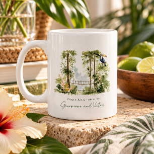 Caneca De Café Recordo de Casamento na Selva Tropical com Aquarel