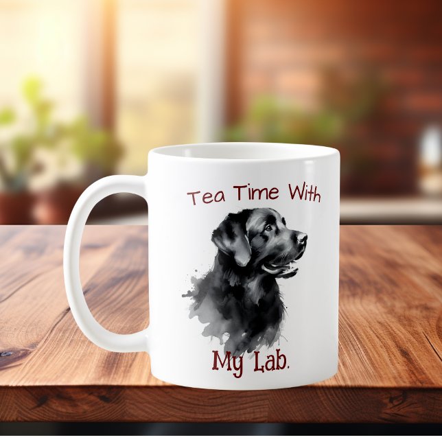 Caneca De Café Recordo Personalizado de Labrador Preto (Elegant watercolor Black Labrador, Customize with your own few words.)
